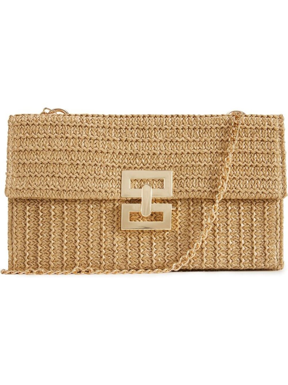 Women’s Khaki2 Straw Woven Clutch Purse Crossbody Evening Wedding Handbag